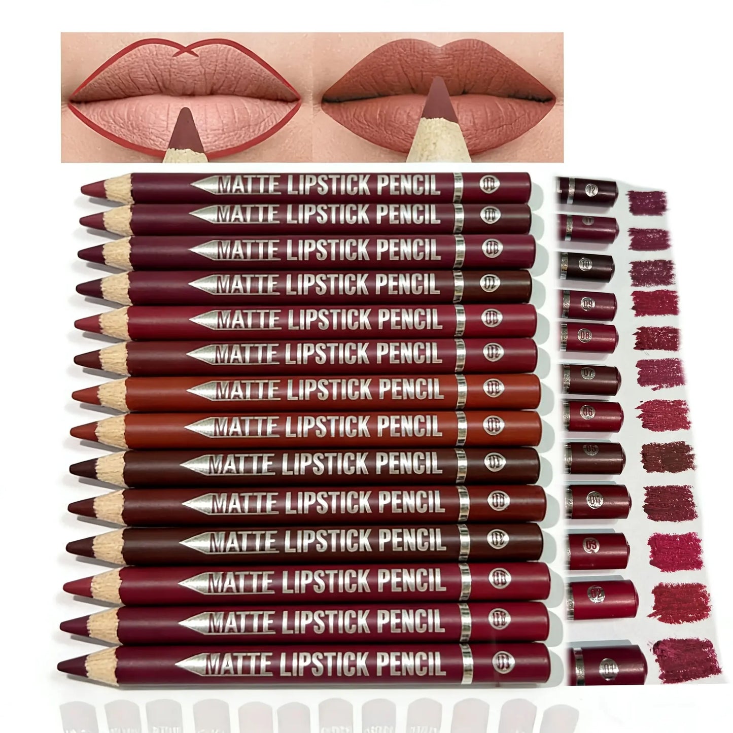 12-Piece Matte Lip Liner Set – Creamy, Long-Wear & Waterproof