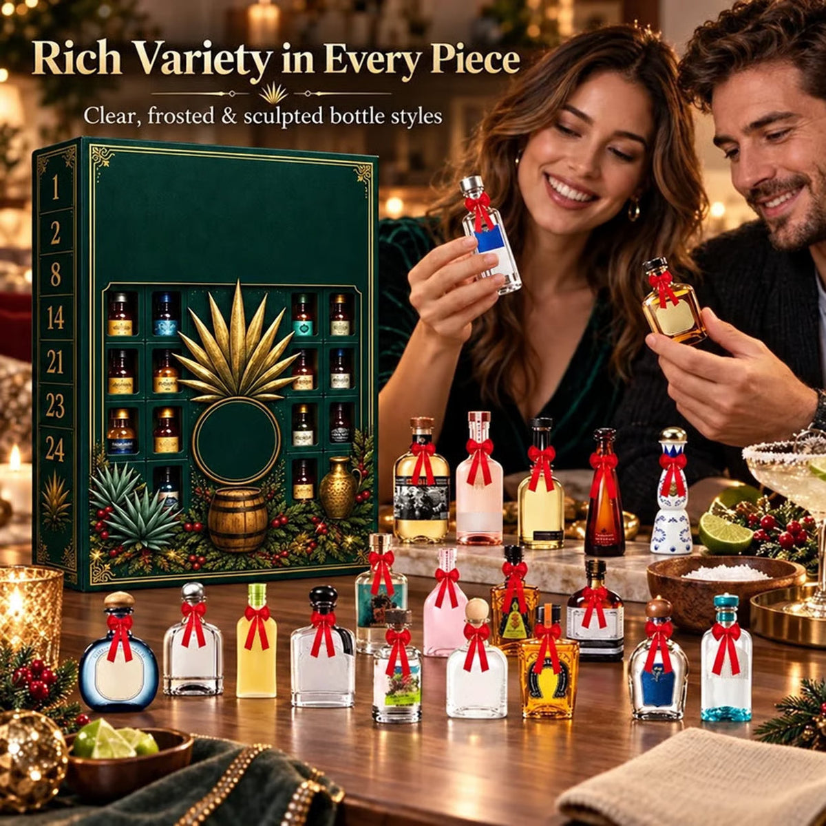 🎁✨ 24-Day Mini Tequila Bottle Advent Calendar – Holiday Countdown, Bar Decor & Collector Gift